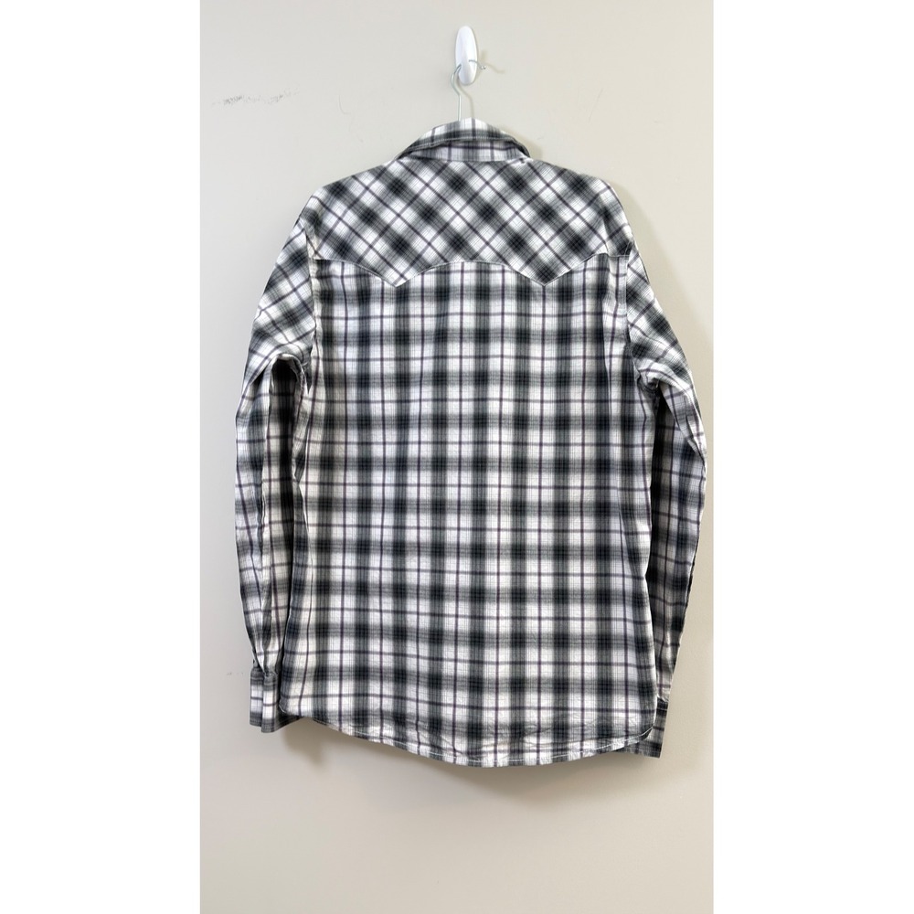 Wrangler Retro Western Shirt Black White Purple Plaid Pearl Snaps Men L - Picture 3 of 10